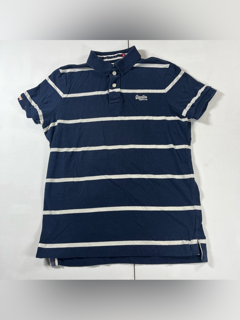 Superdry Polo Shirt Embroidered Logo Navy Blue Striped Men’s XL